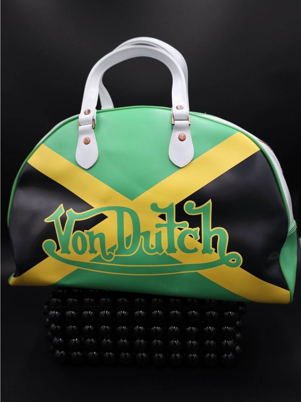 Von Dutch Green Black Yellow Logo Dome Tote Bag Jamaican